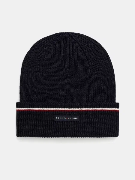Шапка с вълна Tommy Hilfiger тъмносиньо
