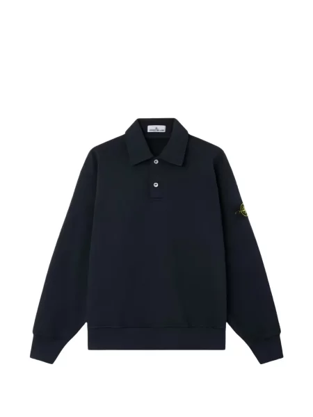 Lung tricou polo Stone Island cu strasuri albastru