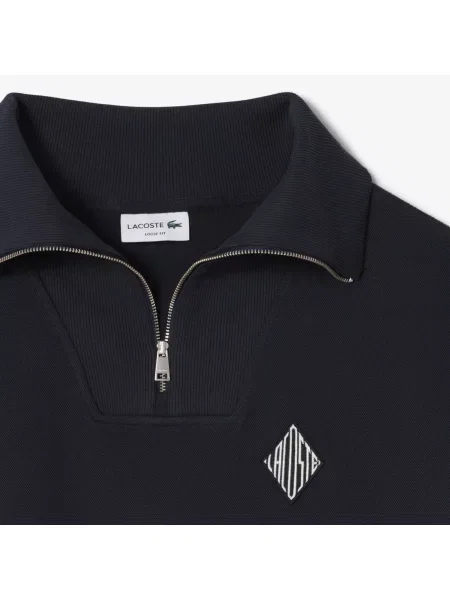 Lacoste Bluza Half Zip Loose Fit czarna