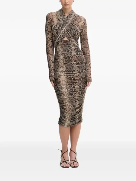 Rochie midi Bardot cu imagine până la genunchi de costum