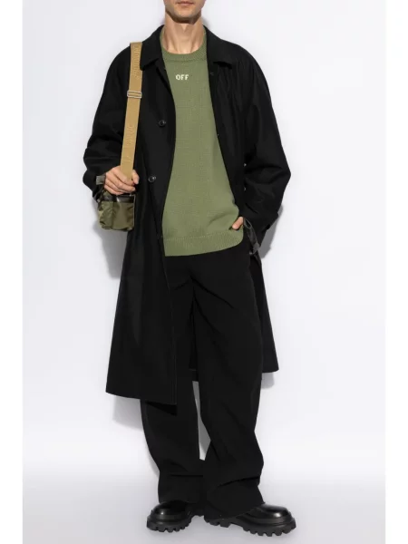 Haftowany dzianinowy sweter Off-white biały
