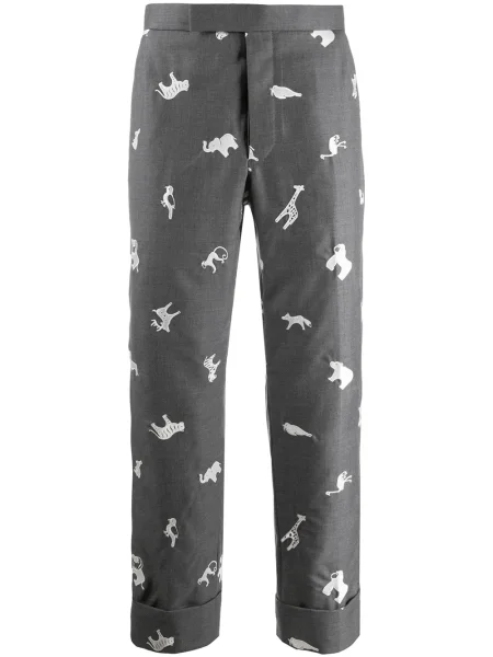 Cropp pantaloni Thom Browne cu broderie cu imprimeu animal print gri