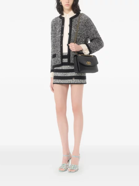 Ριγέ μάξι φούστα Valentino Garavani tweed μαύρο