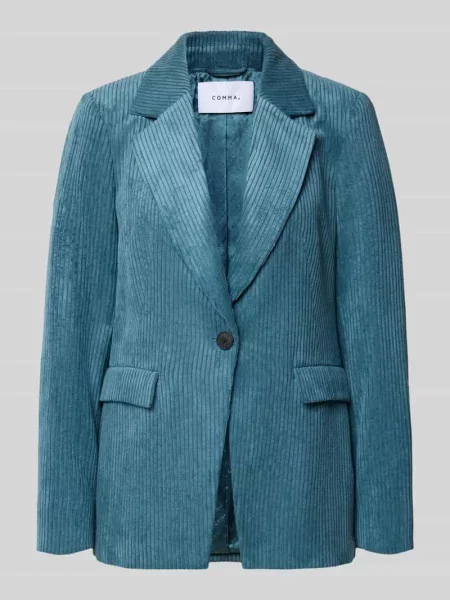 Żakiet o kroju slim fit z sztruksu z z patką Comma niebieska