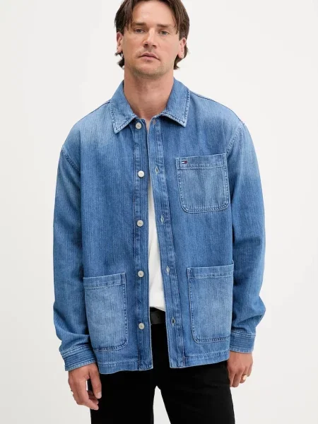 Tommy Jeans kurtka koszulowa przejściowa niebieski