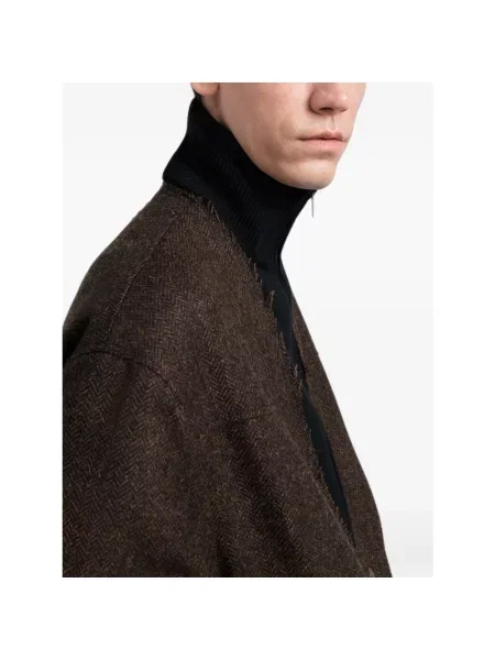 Kurtka bomber Maison Margiela wełniany z nadrukiem w jodełkę brązowy