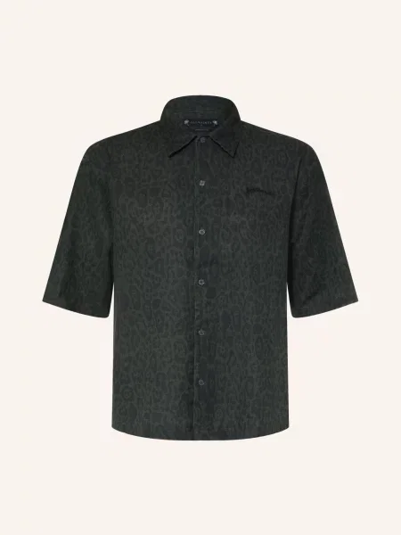 Allsaints Košile S Krátkým Rukávem Leopardo Oversized Střih tmavě zelená černá