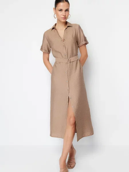 Sukienka koszulowa Trendyol norki brązowa