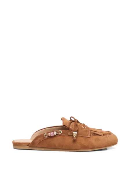 Papuci tip mules Stuart Weitzman cu franjuri maro