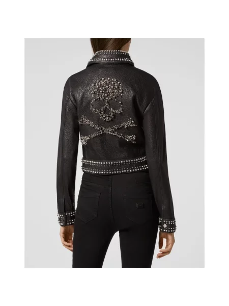 Kurtka skórzana Philipp Plein z ćwiekami czarna