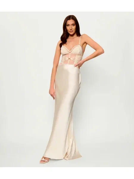 Elisabetta Franchi De satin rochie bej