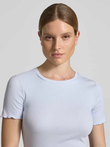 T-shirt o kroju slim fit z mieszanka bawełny z prążkowana dzianina Tom Tailor Denim
