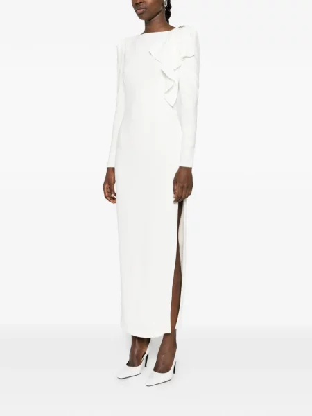 Oblekové midi šaty Alessandra Rich s volány po kolena bílé