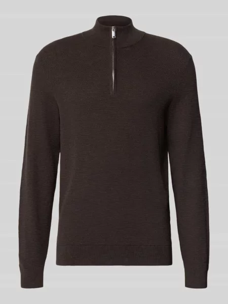 Sweter z dzianiny o kroju slim fit z mieszanki bawełny z kołnierzem zapinanym Profuomo