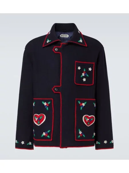 Volnena jakna Bode z vezenjem modra