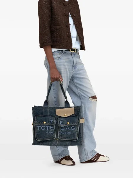 Geantă Marc Jacobs din piele de căprioară mari albastru