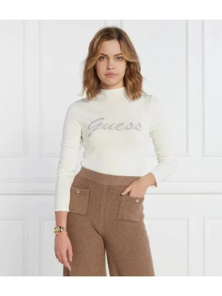 GUESS Bluză RHINESTONE LOGO alb