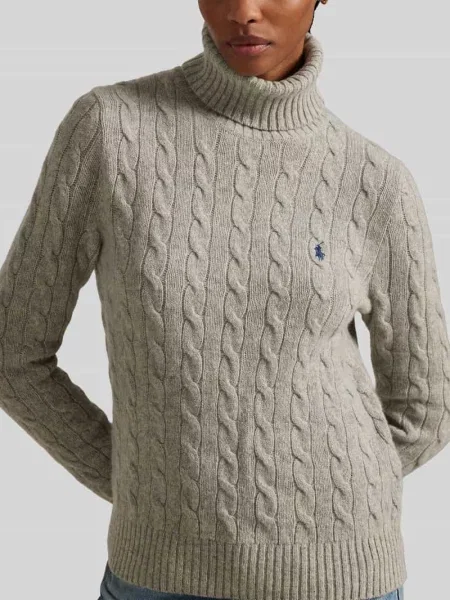 Polo Ralph Lauren sweter wełniany szary lekki z golfem beżowy