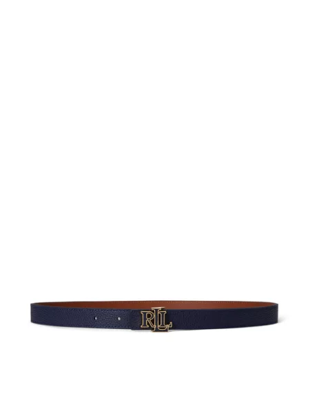 Skinny pasek Ralph Lauren skórzany dwustronny niebieski