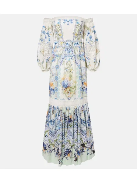 Rochie maxi Camilla de in cu model floral de costum alb