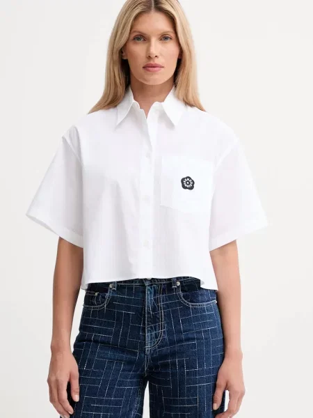 Kenzo cămașă din cu guler clasic relaxed alb