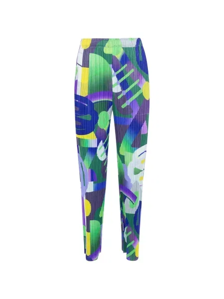 Pantaloni Pleats Please Issey Miyake cu imagine cu imprimeu abstract verde