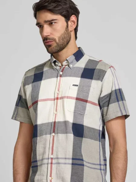 Koszula z krótkim rękawem Barbour w kratę oliwkowa