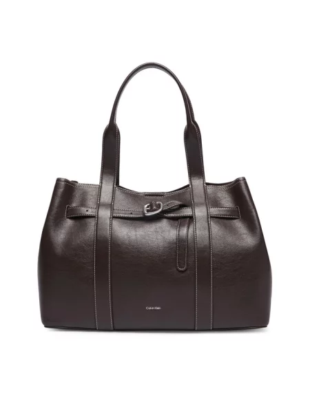 Calvin Klein Torebka Buckle Medium Work Tote brązowy
