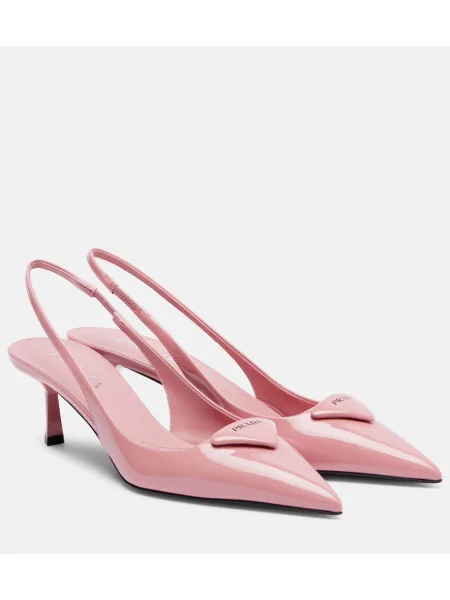 Usnjene lakirane salonarji Prada z odprtimi petami roza