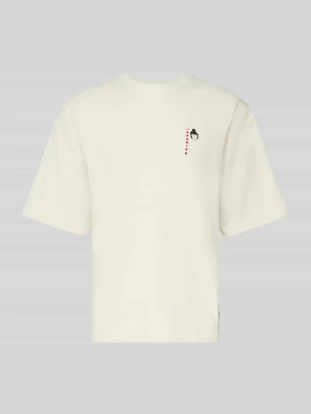 T-shirt z detalem z logo model ‘Beam’ Woodbird biała