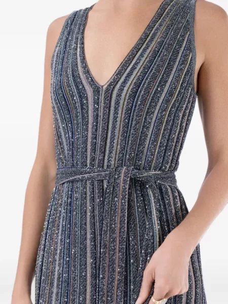 Rochie maxi Missoni fără mâneci cu dungi gri