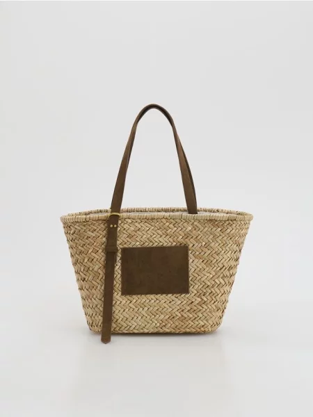 Reserved Pleciona torebka shopper brązowy
