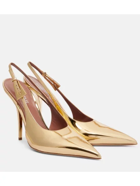 Pantofi cu toc Paris Texas din piele de lac slingback auriu