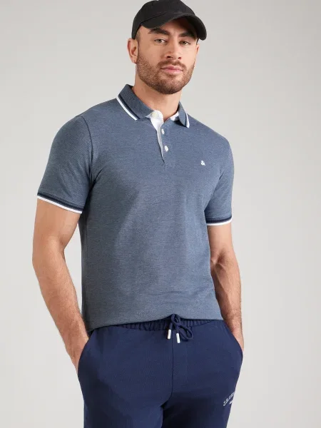 JACK & JONES Tričko JJEPAULOS námornícka modrá / modrá melírovaná / biela sivá