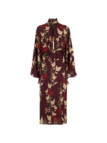 Rochie midi Johanna Ortiz de mătase cu model floral cu imagine roșu