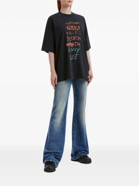 Тениска Vetements с протрити краища черно