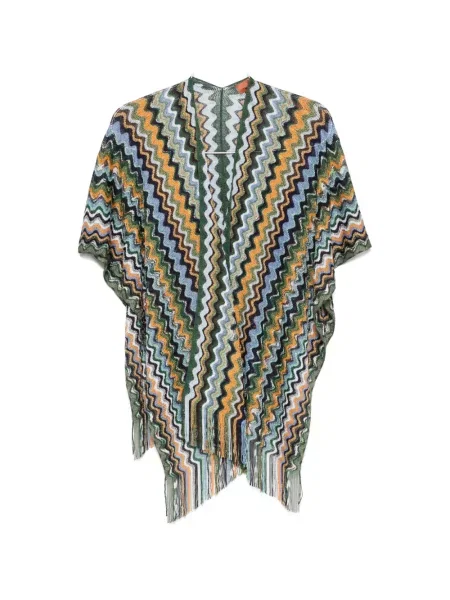 Poncho Missoni cu franjuri tricotate verde