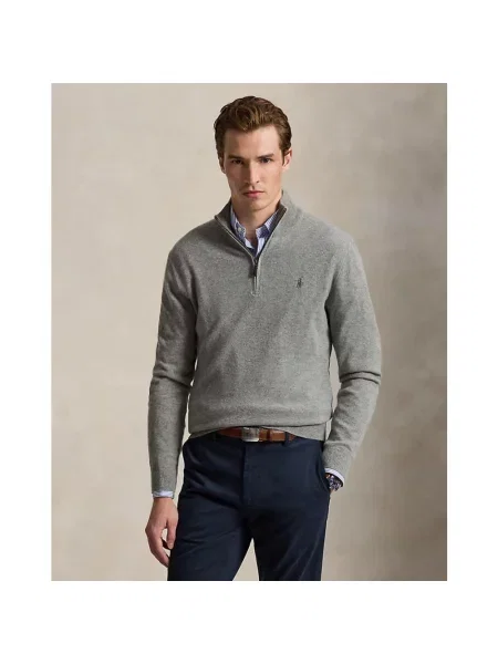 Kardigan Ralph Lauren wełniany ze stójką szary