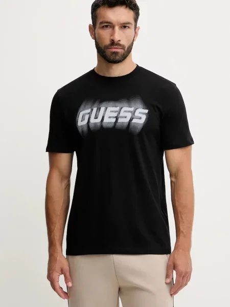 Guess póló ASCANIO nyomott mintás fekete
