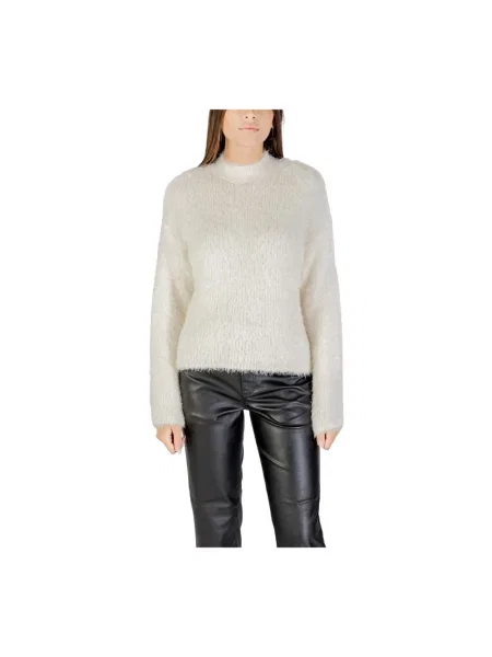 Dzianinowy sweter Only z okrągłym dekoltem biały