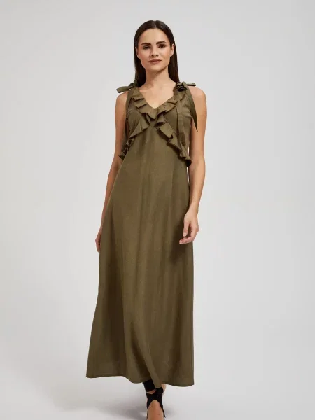 Rochie Moodo cu volane de costum kaki