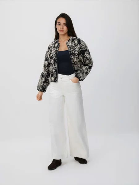 Reserved Geacă bomber cu detaliu brodat negru