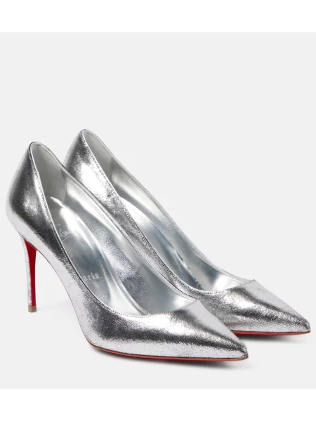 Pantofi cu toc Christian Louboutin din piele argintiu