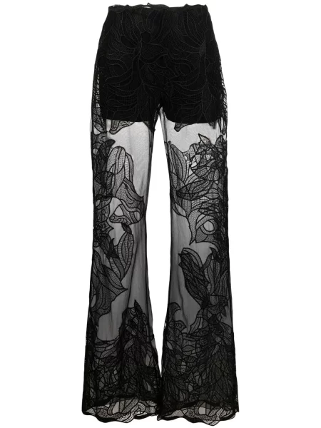 Pantaloni Alberta Ferretti cu broderie din dantelă negru