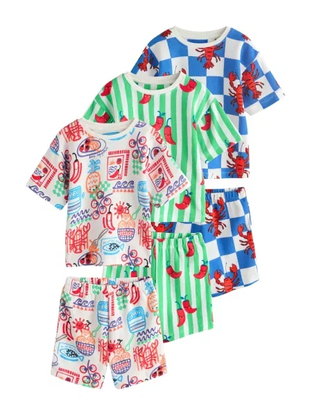 Next Pijamale albastru / verde neon / roșu deschis alb