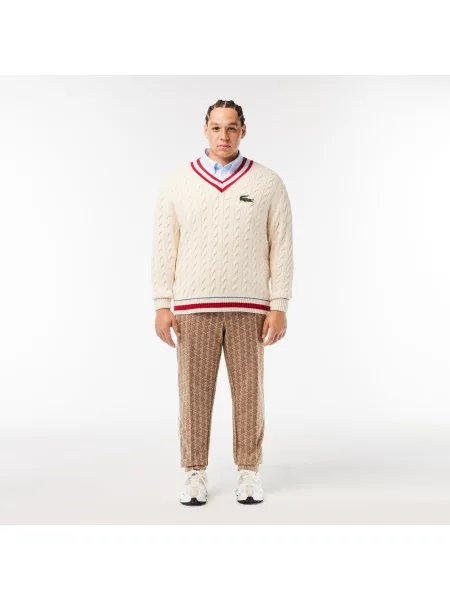 Lacoste Spodnie Dresowe Paris Monogram Jacquard brązowe