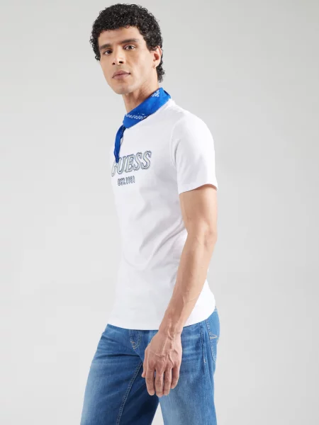 GUESS Tricou bej / albastru deschis alb