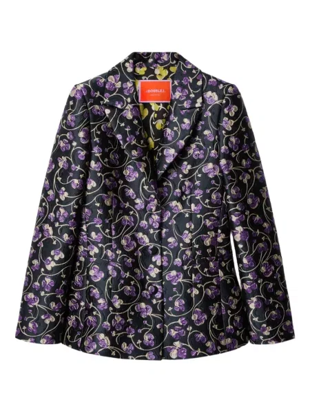 Sacou La Doublej cu model floral din jacard negru