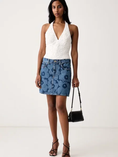 Marimekko fustă din denim albastru