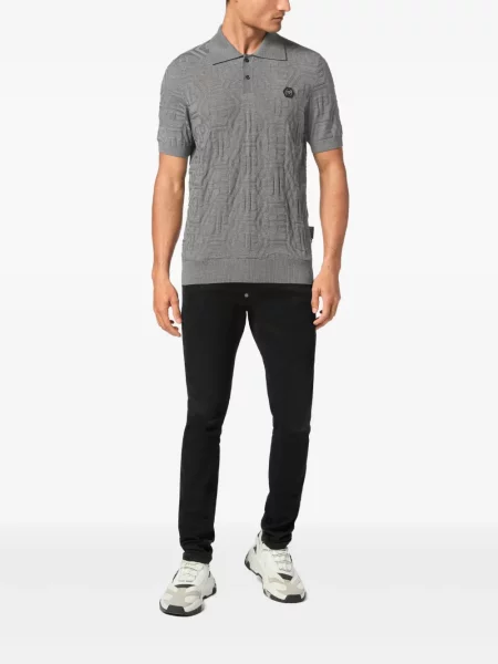 Tricou polo Philipp Plein din jacard gri